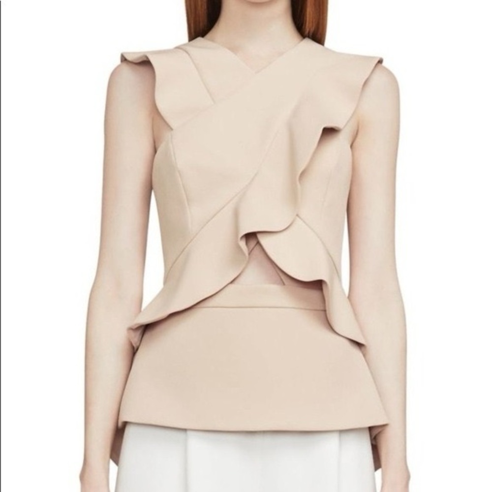 BCBGMaxAzria Cream Ruffled Sleeveless Top - Picture 2 of 6